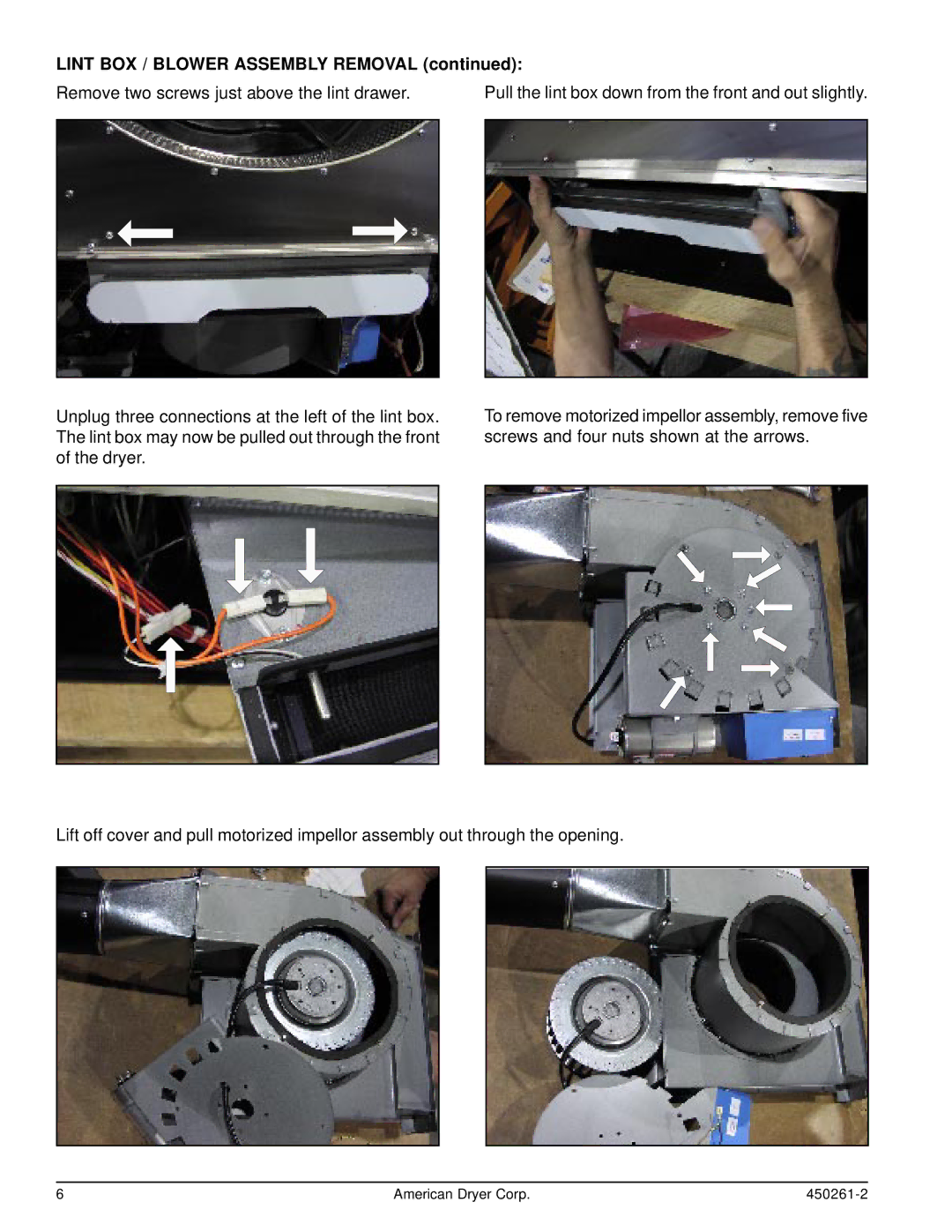 American Dryer Corp D20, CG20, SL20, STI-8, AD-20 manual Lint BOX / Blower Assembly Removal 