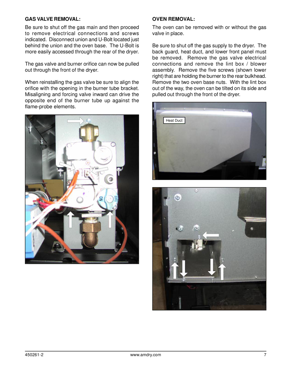 American Dryer Corp SL20, CG20, D20, STI-8, AD-20 manual GAS Valve Removal, Oven Removal 