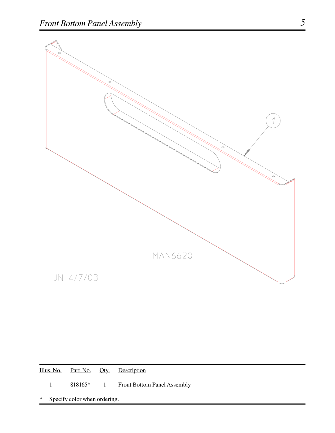 American Dryer Corp SL20, CG20 manual Front Bottom Panel Assembly 