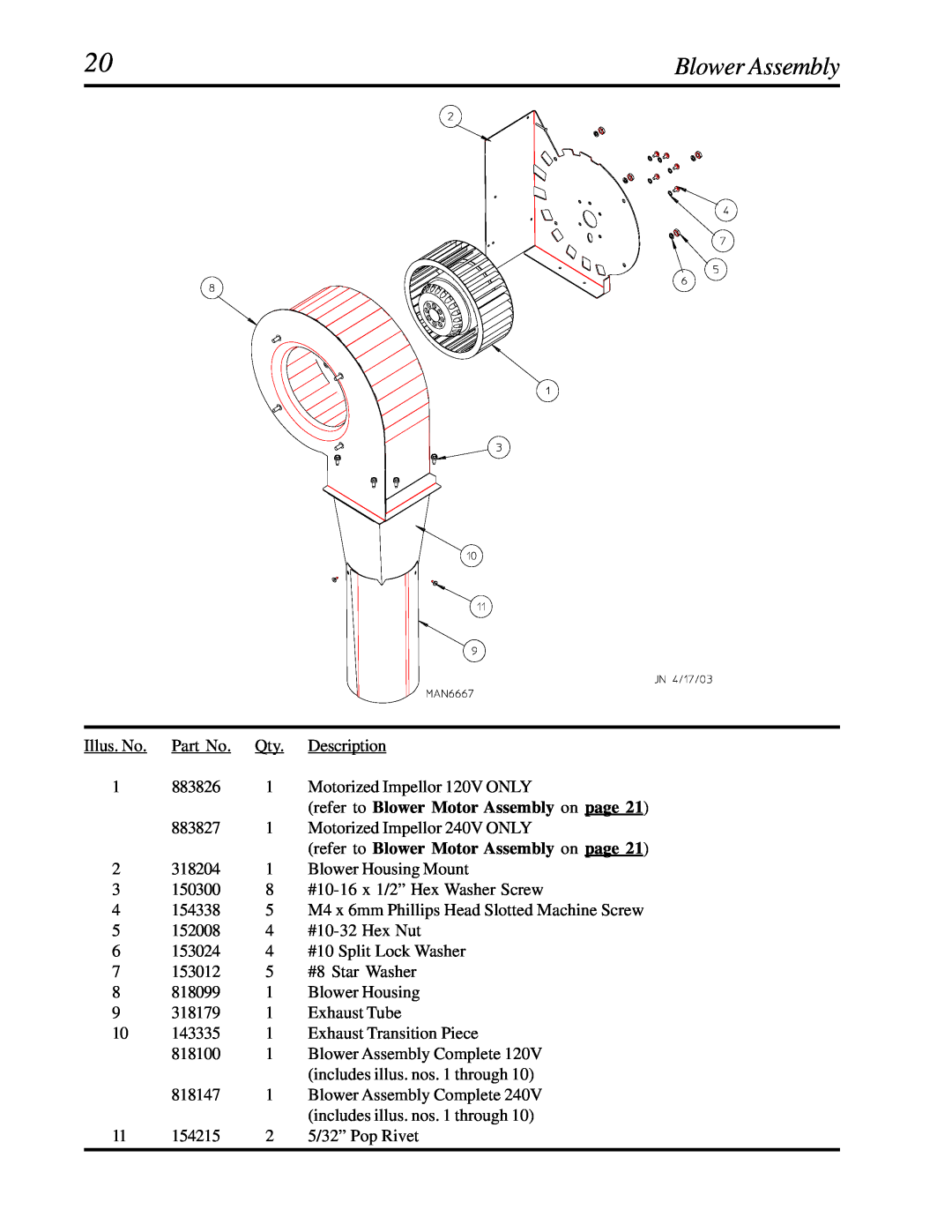 American Dryer Corp CG20, SL20 manual Blower Assembly, refer to Blower Motor Assembly on page 