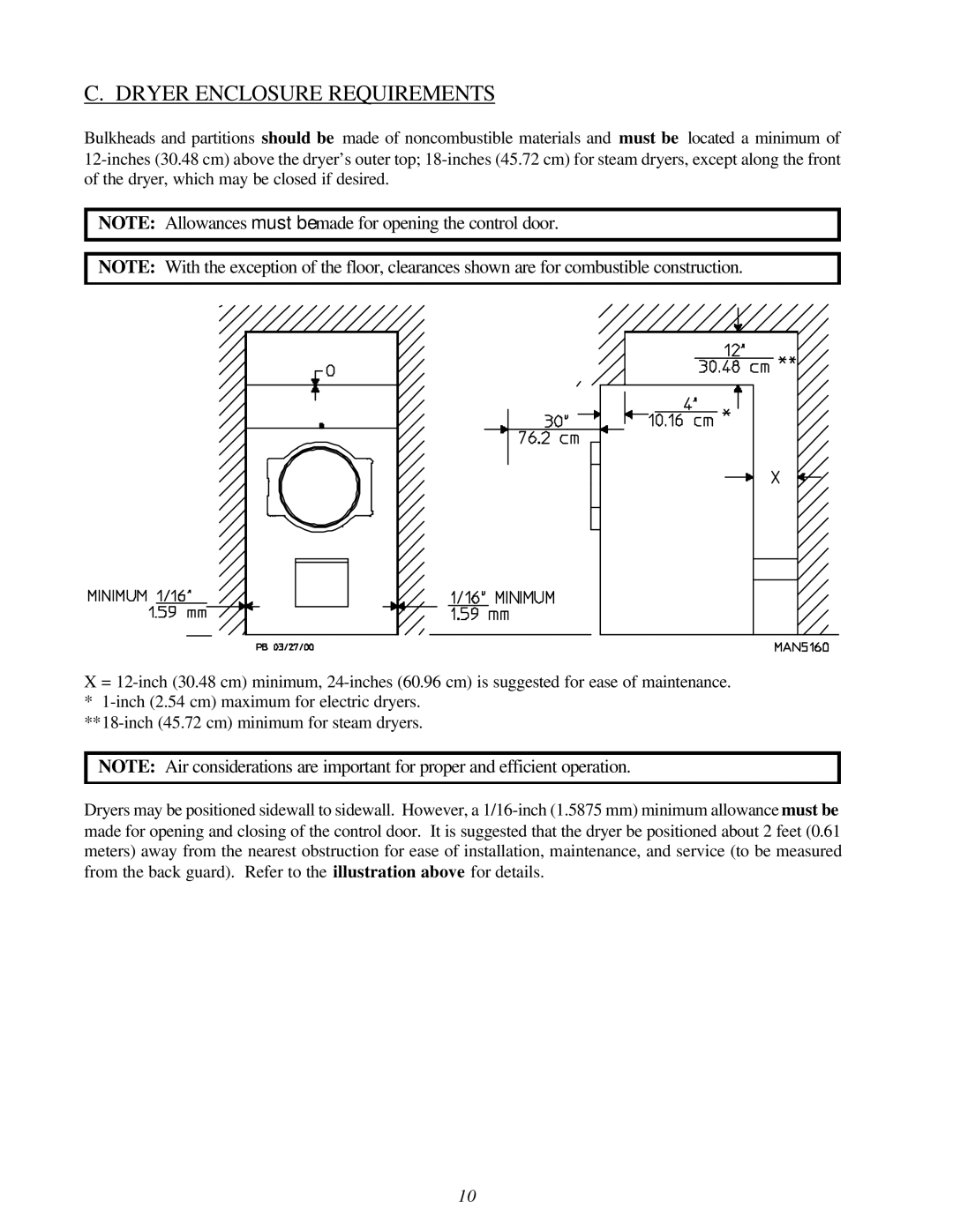 American Dryer Corp D-40 installation manual Dryer Enclosure Requirements 