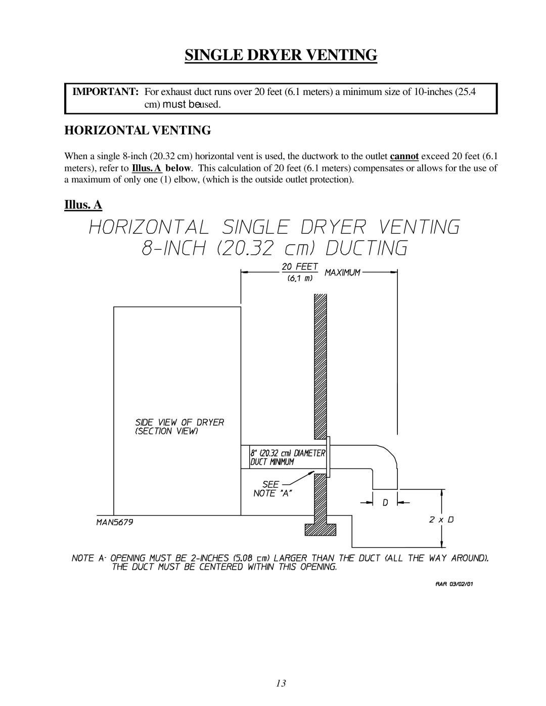 American Dryer Corp D-40 installation manual Single Dryer Venting 