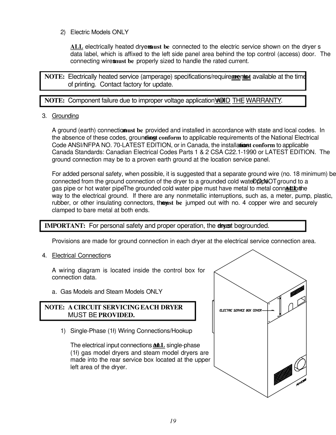 American Dryer Corp D-40 installation manual Must be Provided 