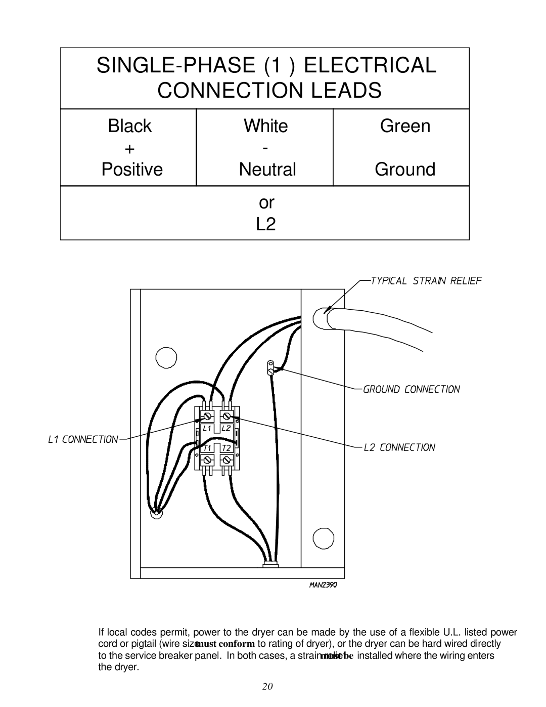 American Dryer Corp D-40 installation manual SINGLE-PHASE 1Ø Electrical Connection Leads 