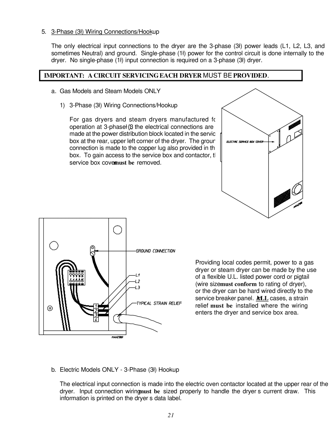 American Dryer Corp D-40 installation manual Important a Circuit Servicing Each Dryer Must be Provided 