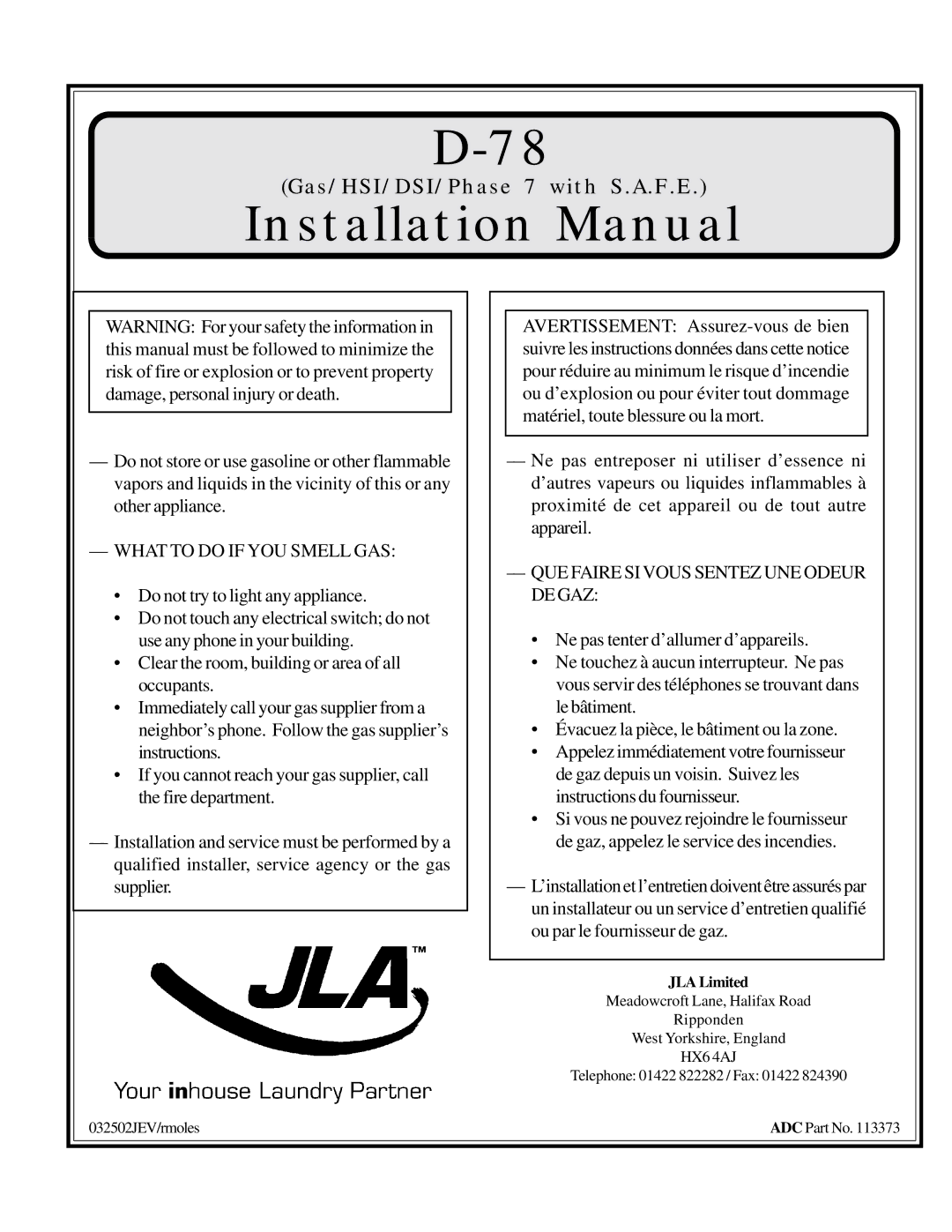 American Dryer Corp D-78 installation manual Installation Manual 