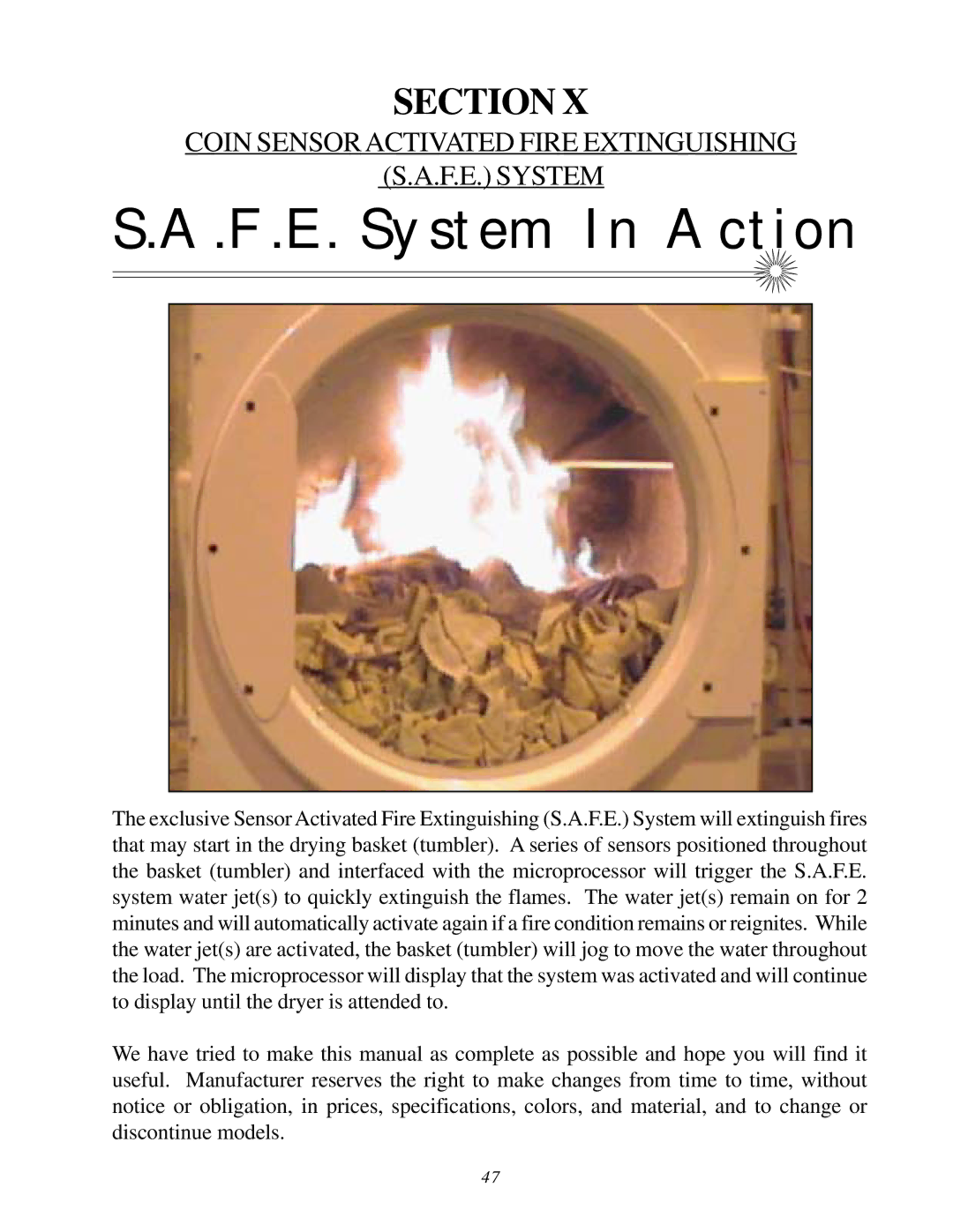 American Dryer Corp D-78 installation manual Coin Sensor Activated Fire Extinguishing F.E. System 