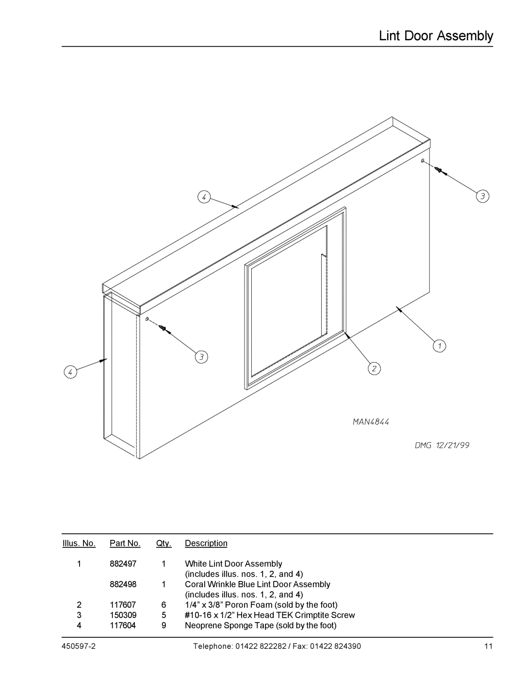 American Dryer Corp D170 manual Lint Door Assembly 