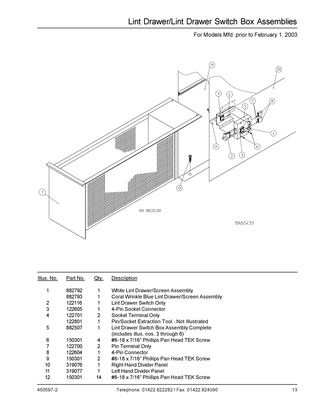 American Dryer Corp D170 manual For Models Mfd. prior to February 1 