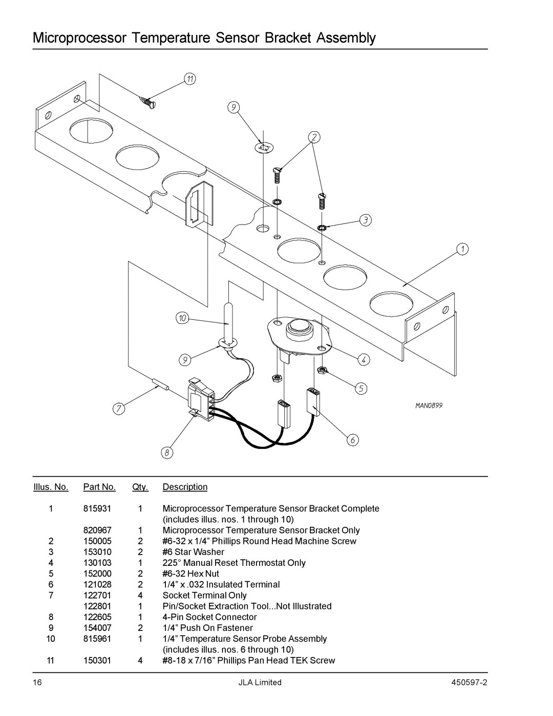 American Dryer Corp D170 manual Microprocessor Temperature Sensor Bracket Assembly 