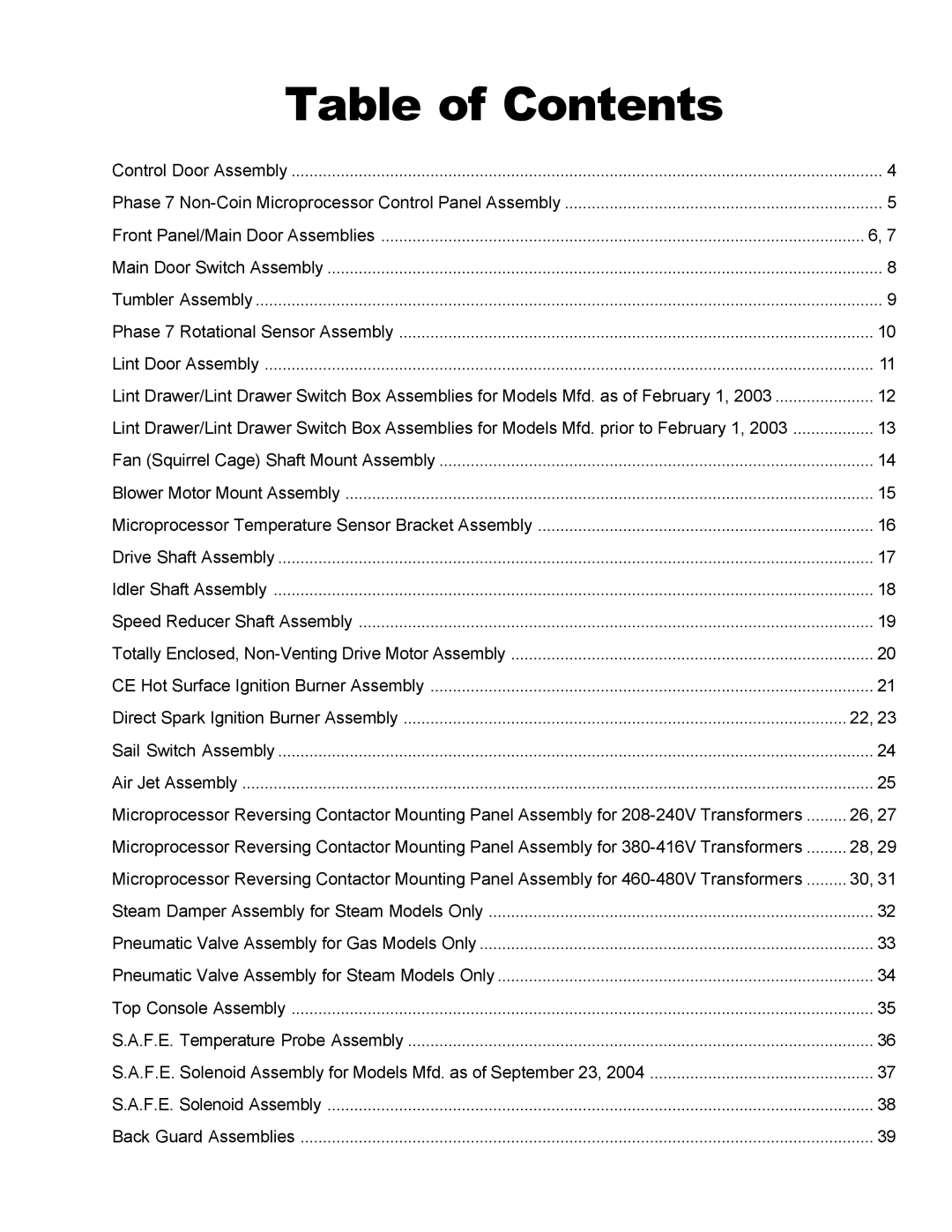 American Dryer Corp D170 manual Table of Contents 