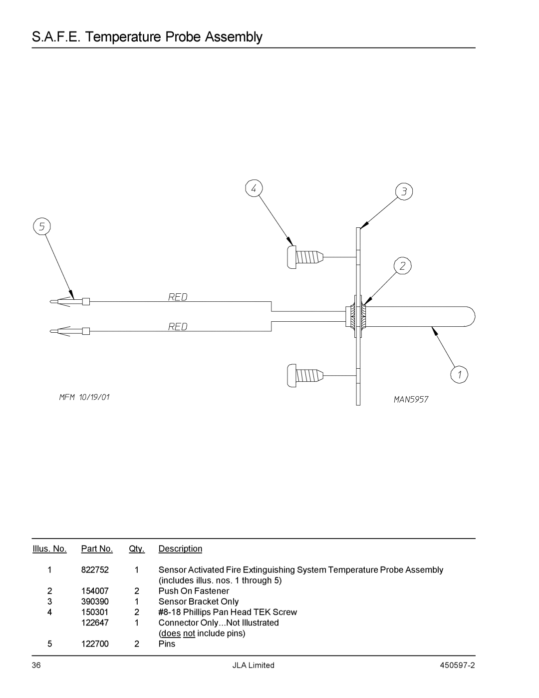 American Dryer Corp D170 manual F.E. Temperature Probe Assembly 