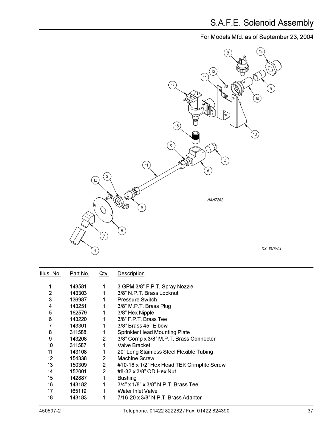 American Dryer Corp D170 manual F.E. Solenoid Assembly, For Models Mfd. as of September 23 