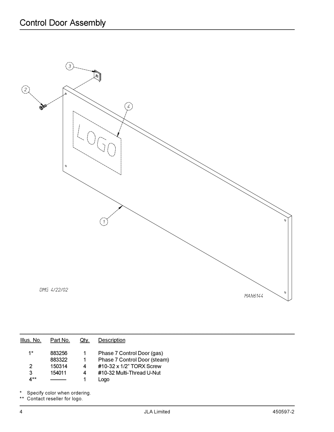 American Dryer Corp D170 manual Control Door Assembly 