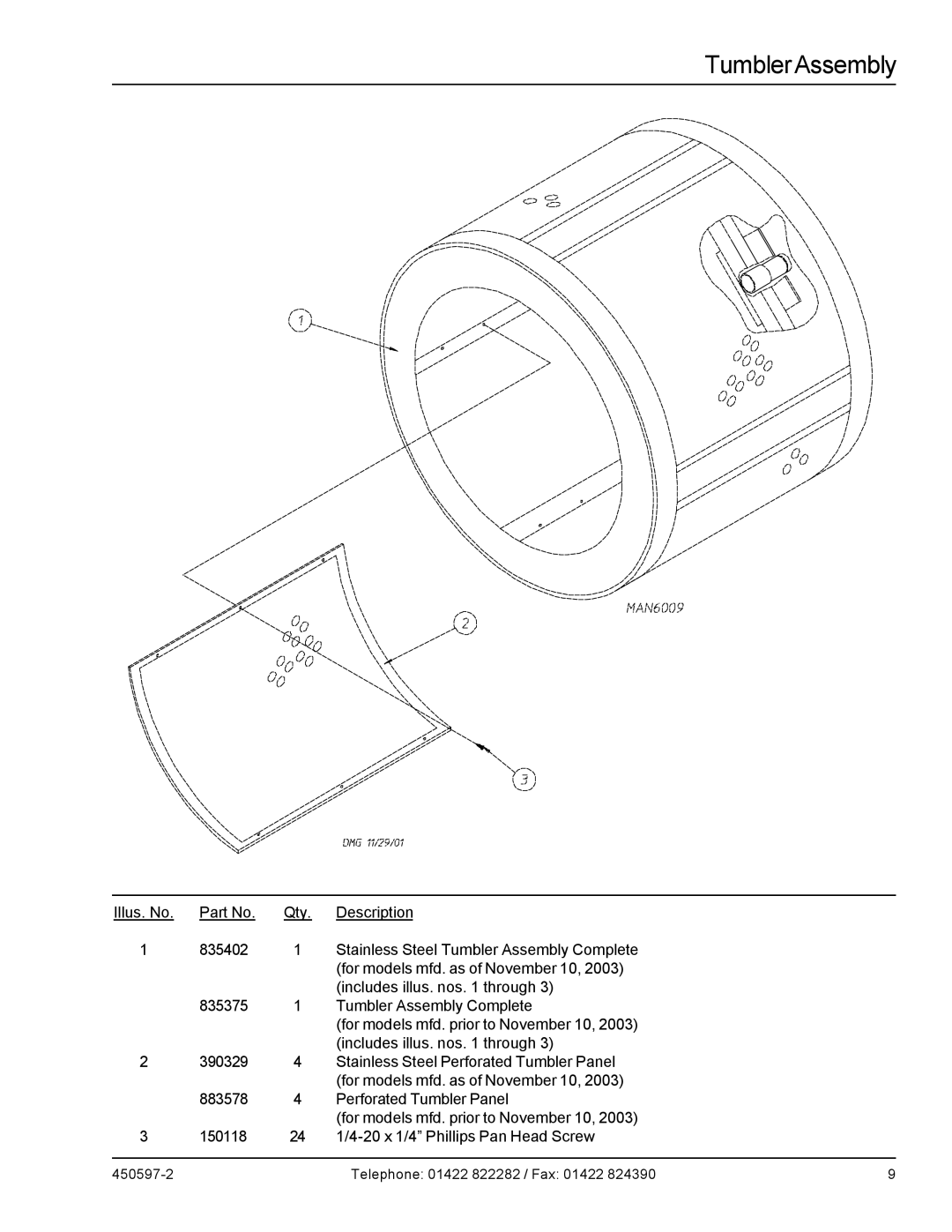 American Dryer Corp D170 manual Tumbler Assembly 