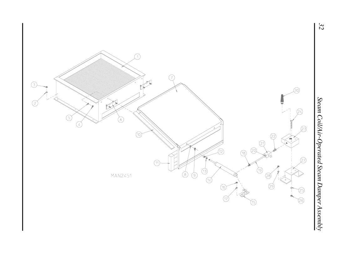 American Dryer Corp D30 manual Steam Coil/Air-Operated Steam Damper Assembly 