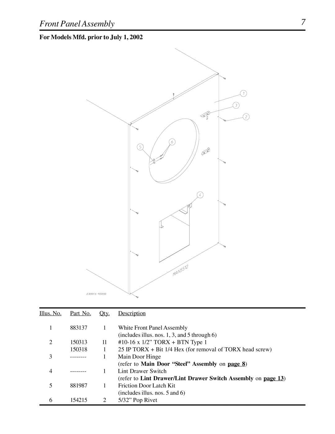 American Dryer Corp D30 manual Refer to Lint Drawer/Lint Drawer Switch Assembly on 