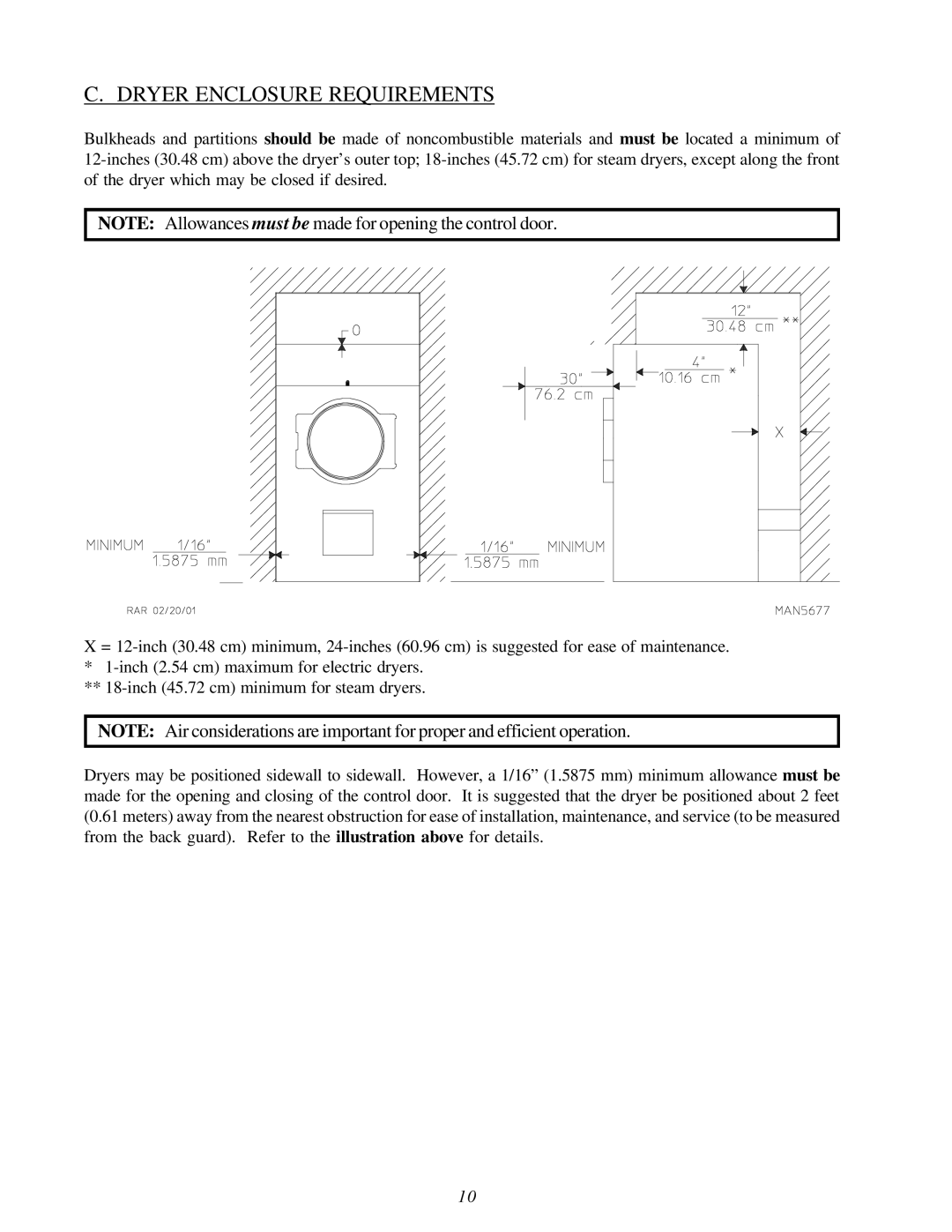 American Dryer Corp D3030 installation manual Dryer Enclosure Requirements 