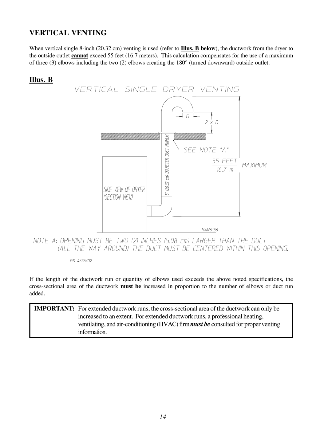 American Dryer Corp D3030 installation manual Vertical Venting 