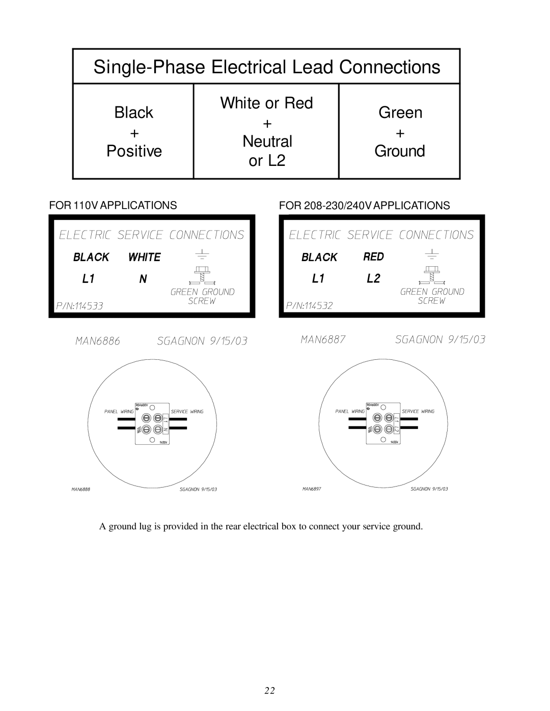 American Dryer Corp D3030 installation manual Single-Phase Electrical Lead Connections 