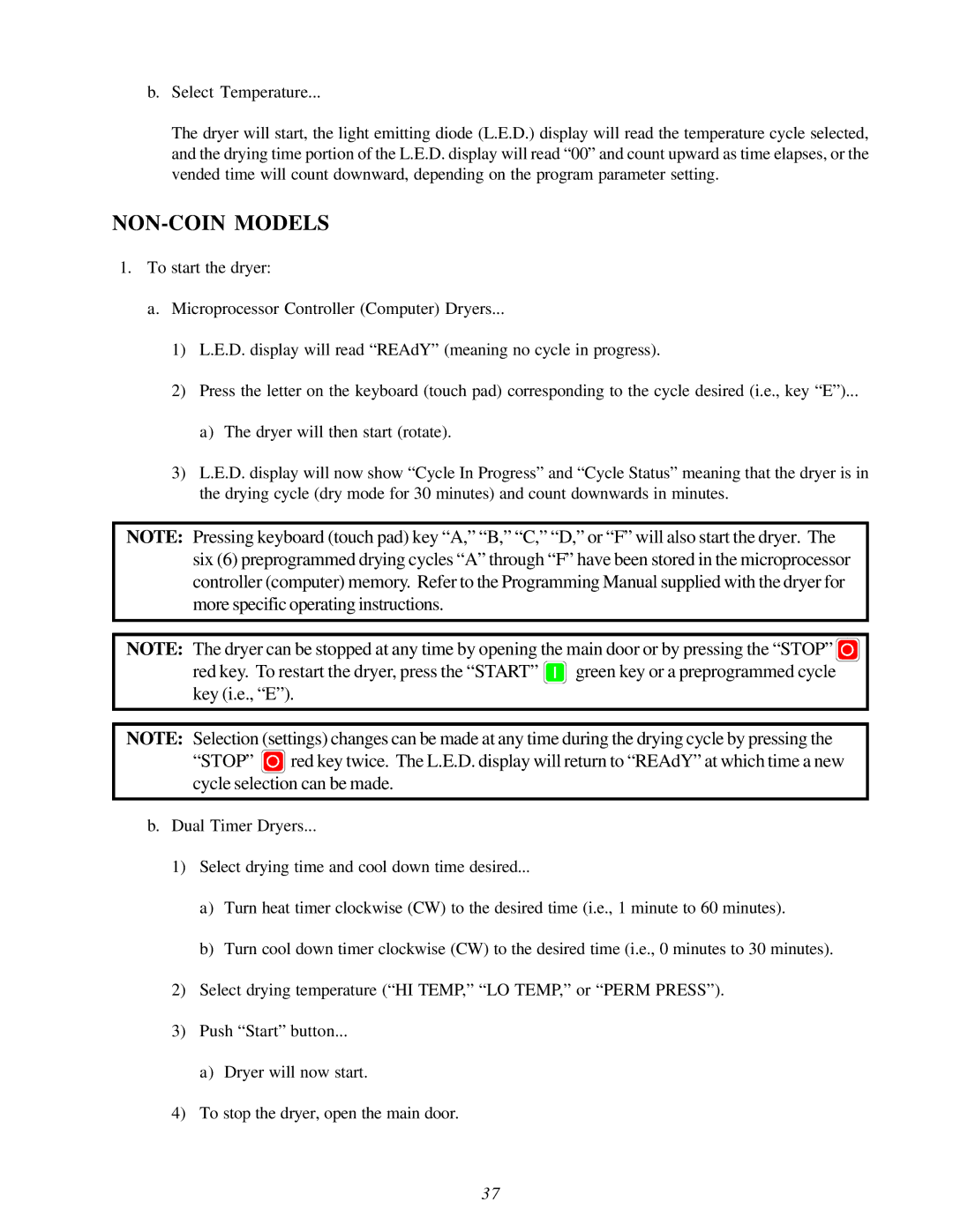 American Dryer Corp D3030 installation manual NON-COIN Models 