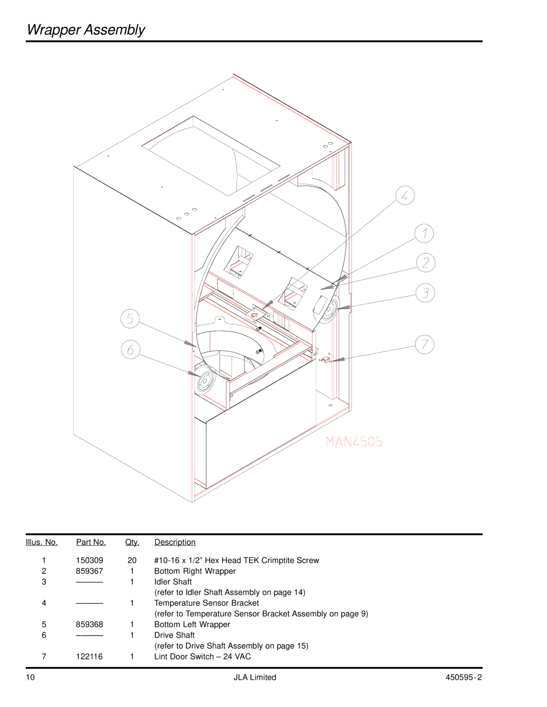 American Dryer Corp D90 manual Wrapper Assembly 