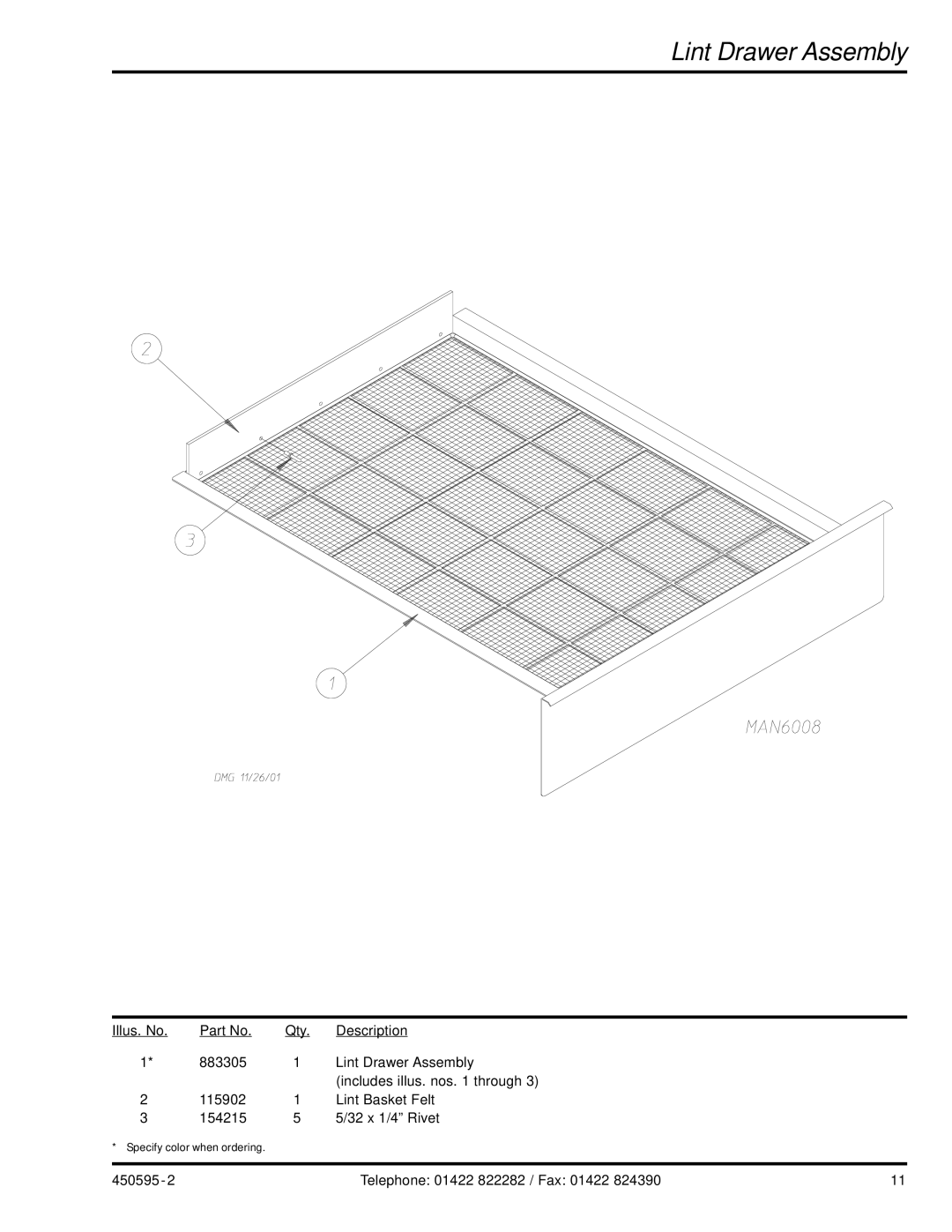 American Dryer Corp D90 manual Lint Drawer Assembly 