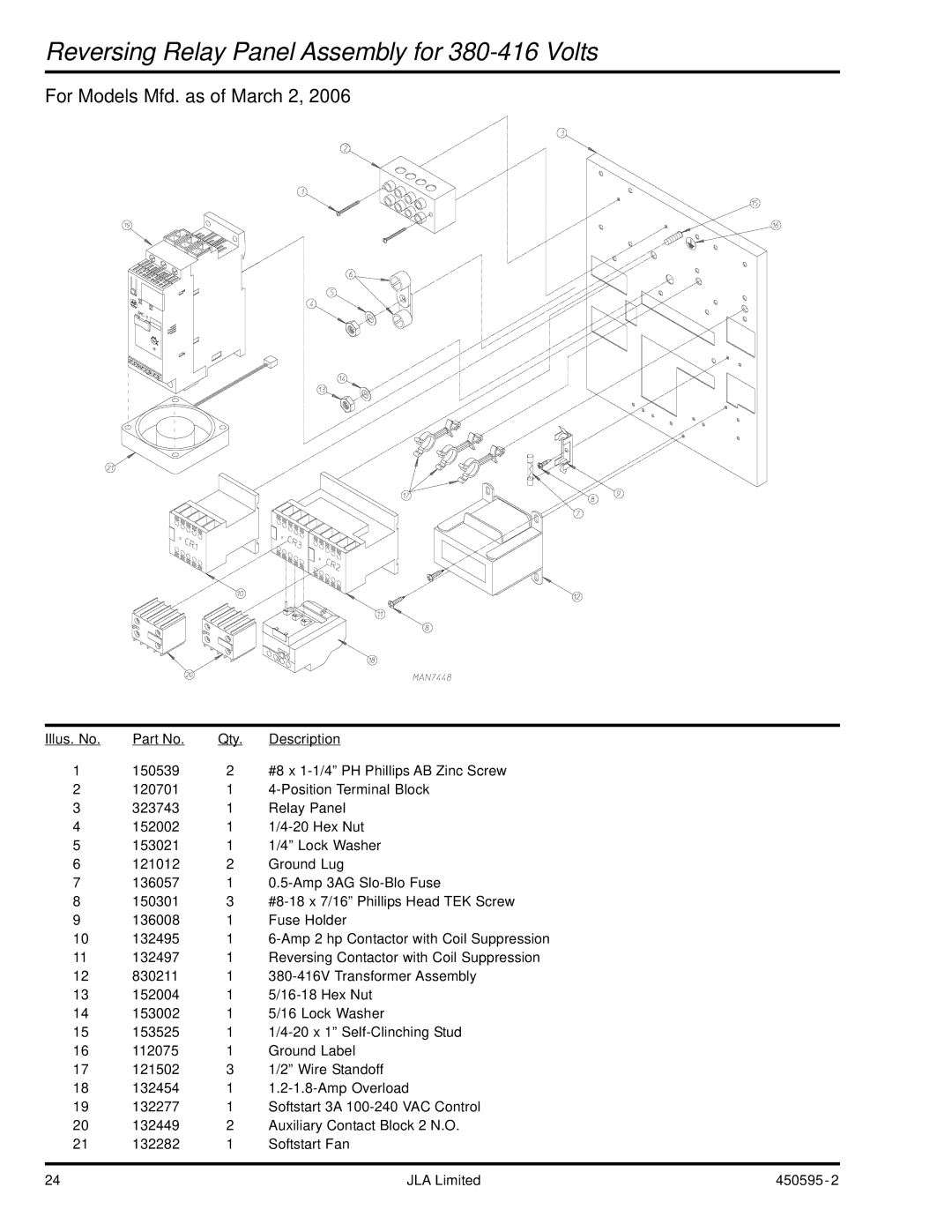 American Dryer Corp D90 manual Reversing Relay Panel Assembly for 380-416 Volts, For Models Mfd. as of March 2 