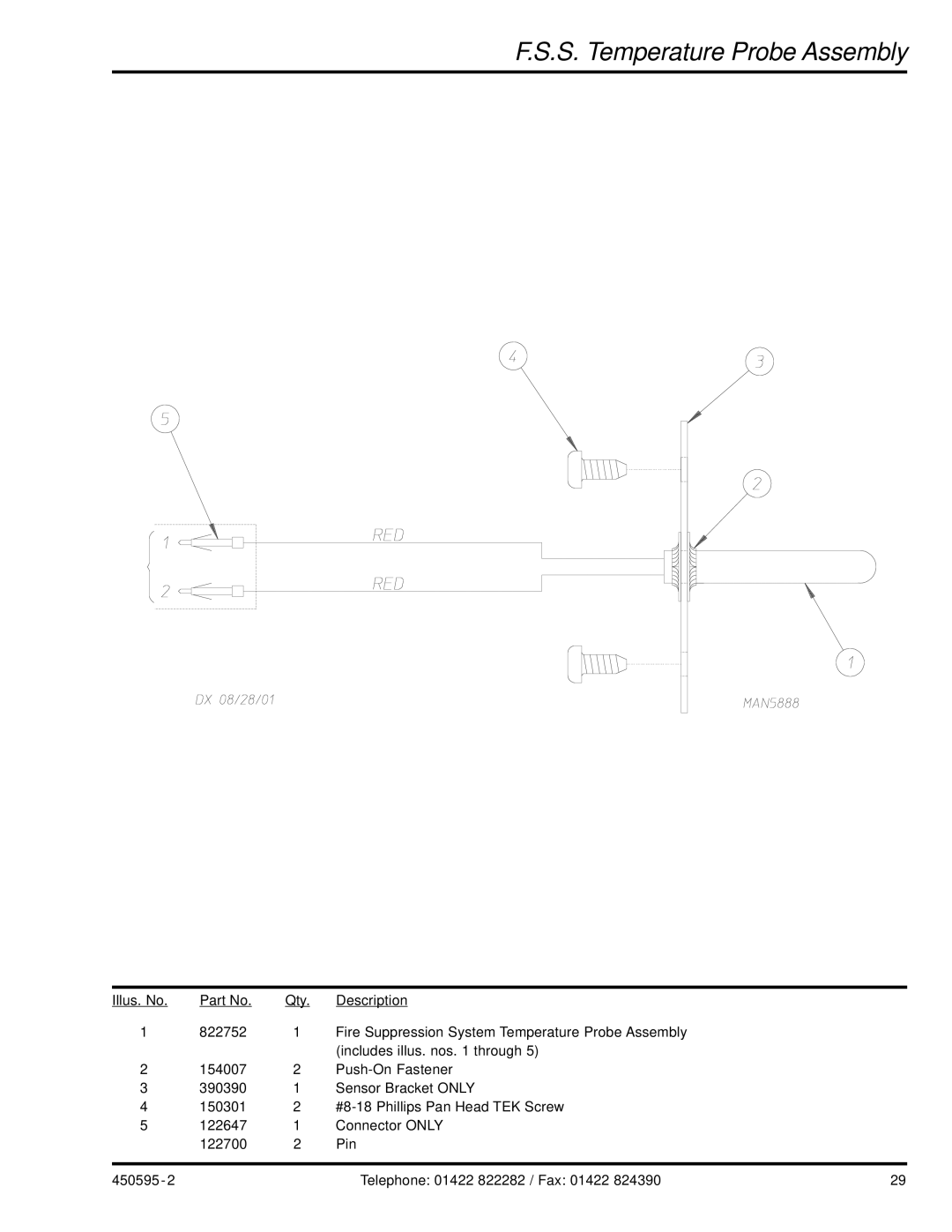 American Dryer Corp D90 manual S. Temperature Probe Assembly 