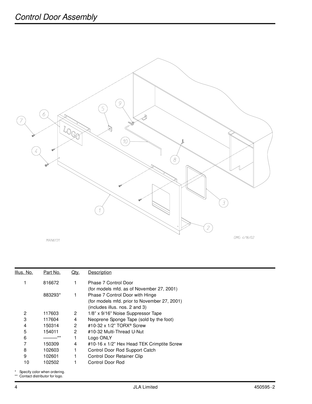 American Dryer Corp D90 manual Control Door Assembly 