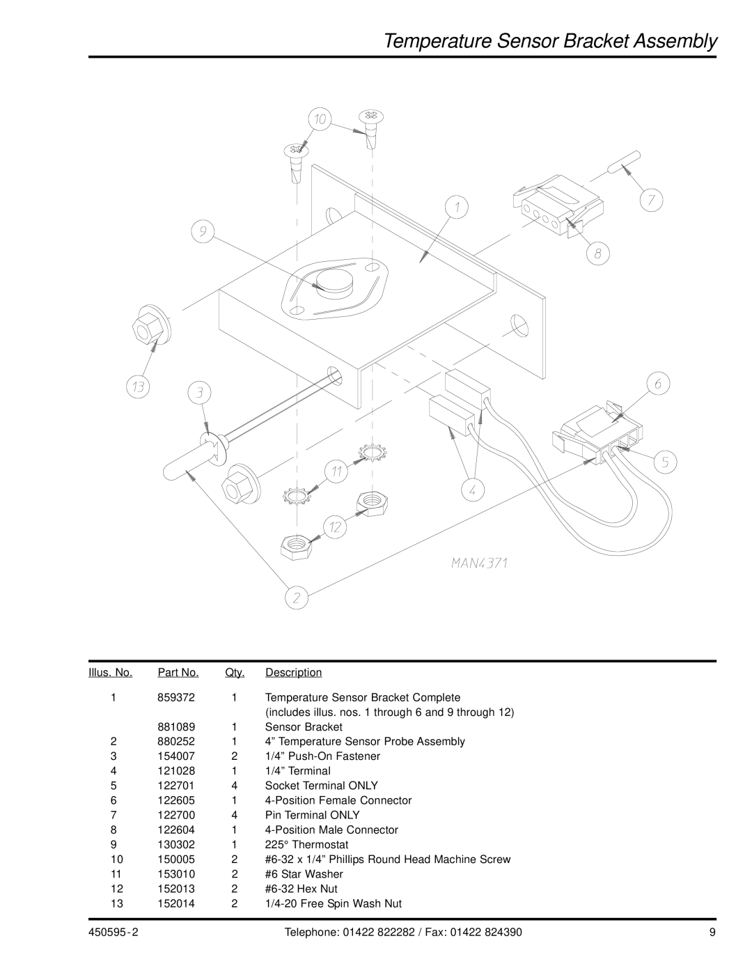 American Dryer Corp D90 manual Temperature Sensor Bracket Assembly 