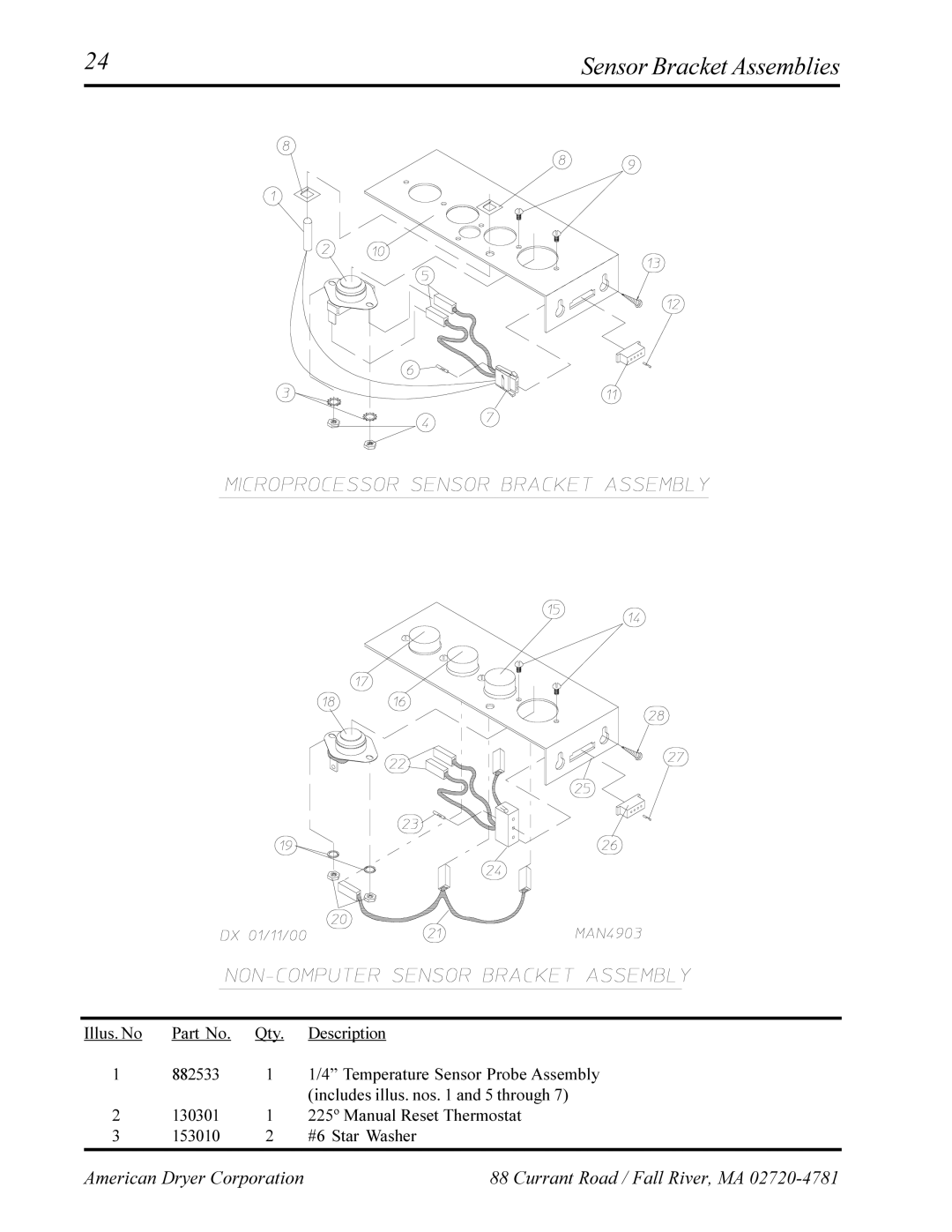 American Dryer Corp EURO-12 manual Sensor Bracket Assemblies 