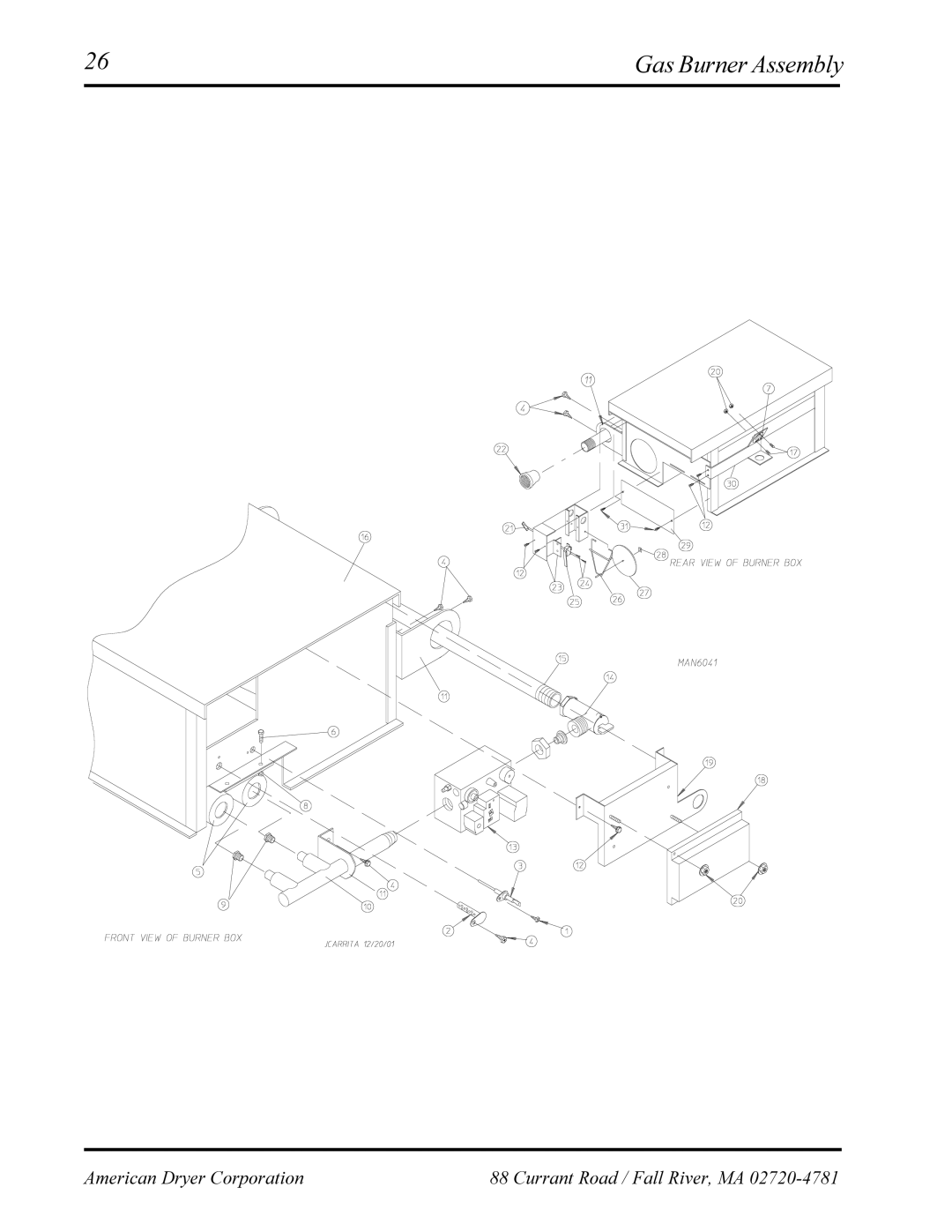 American Dryer Corp EURO-12 manual Gas Burner Assembly 