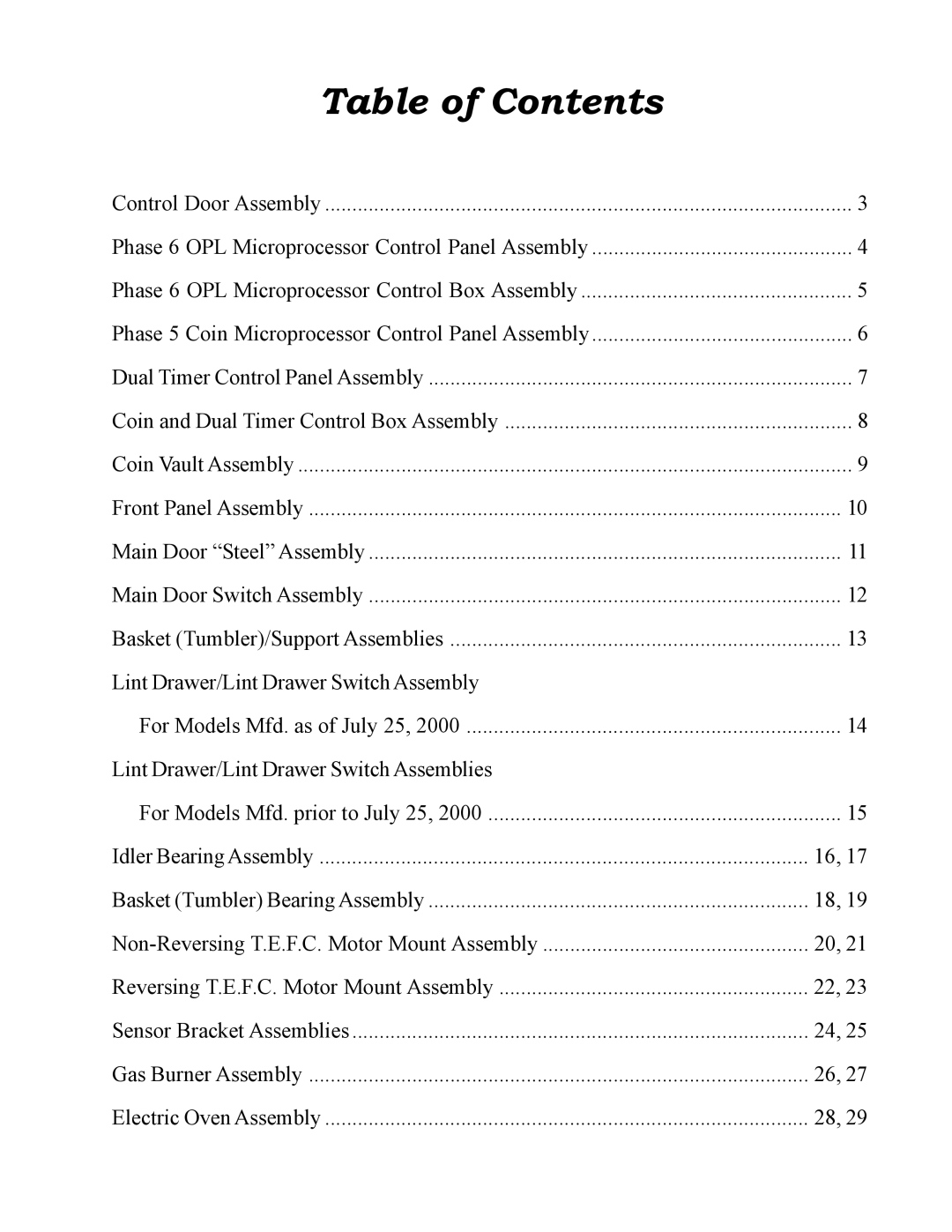 American Dryer Corp EURO-12 manual Table of Contents 