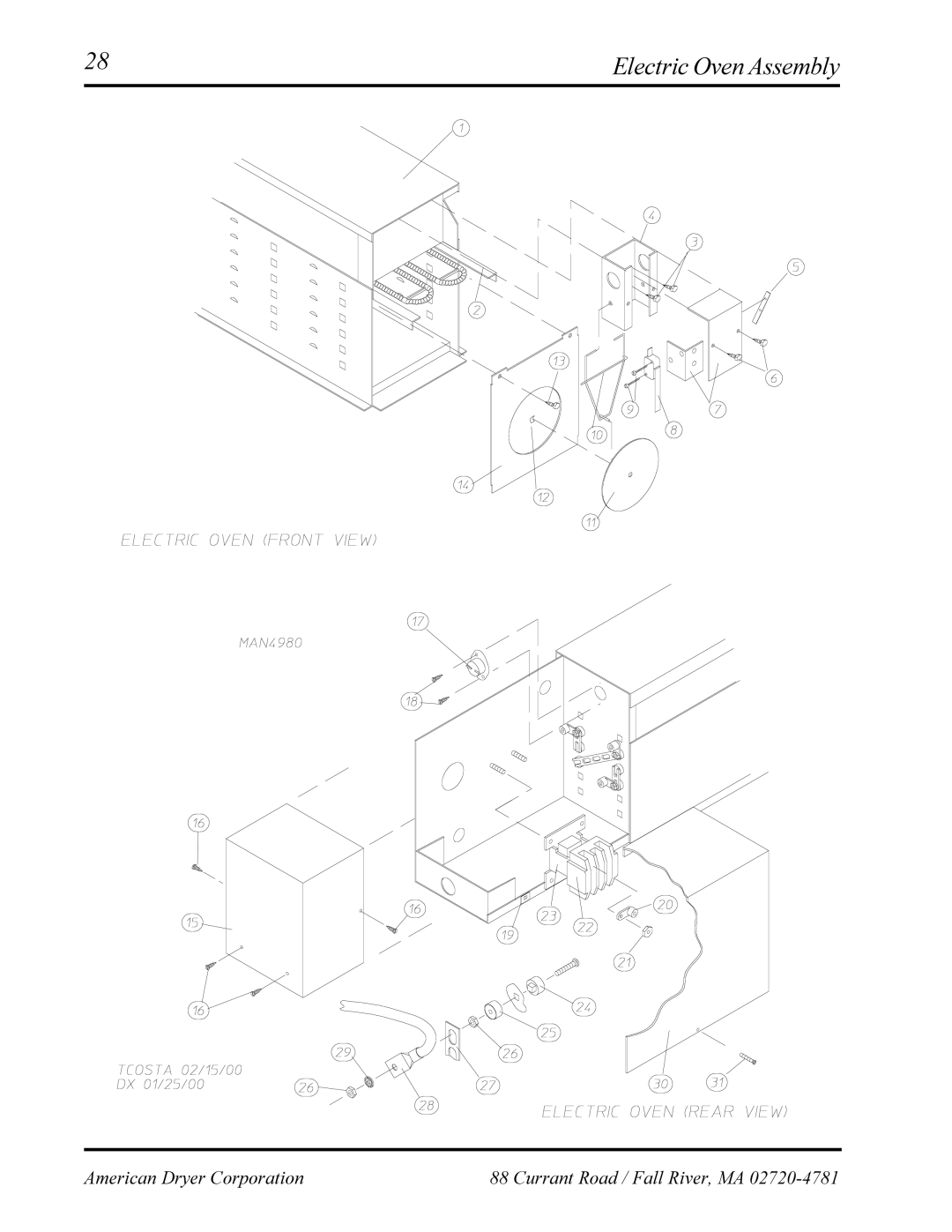 American Dryer Corp EURO-12 manual Electric Oven Assembly 