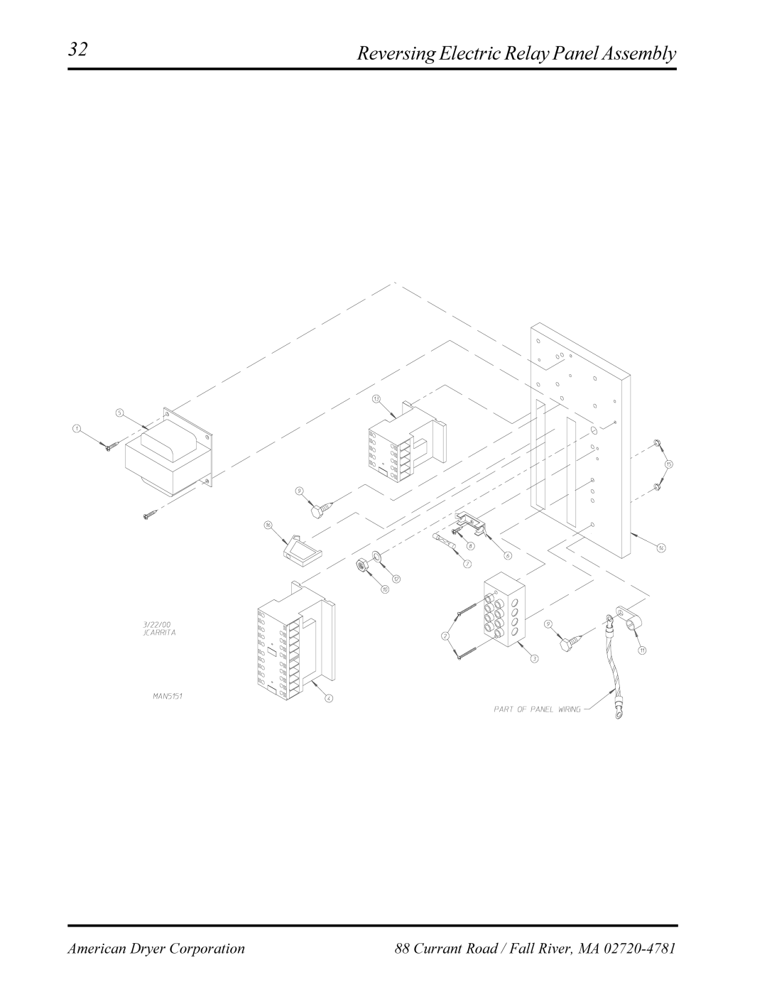 American Dryer Corp EURO-12 manual Reversing Electric Relay Panel Assembly 