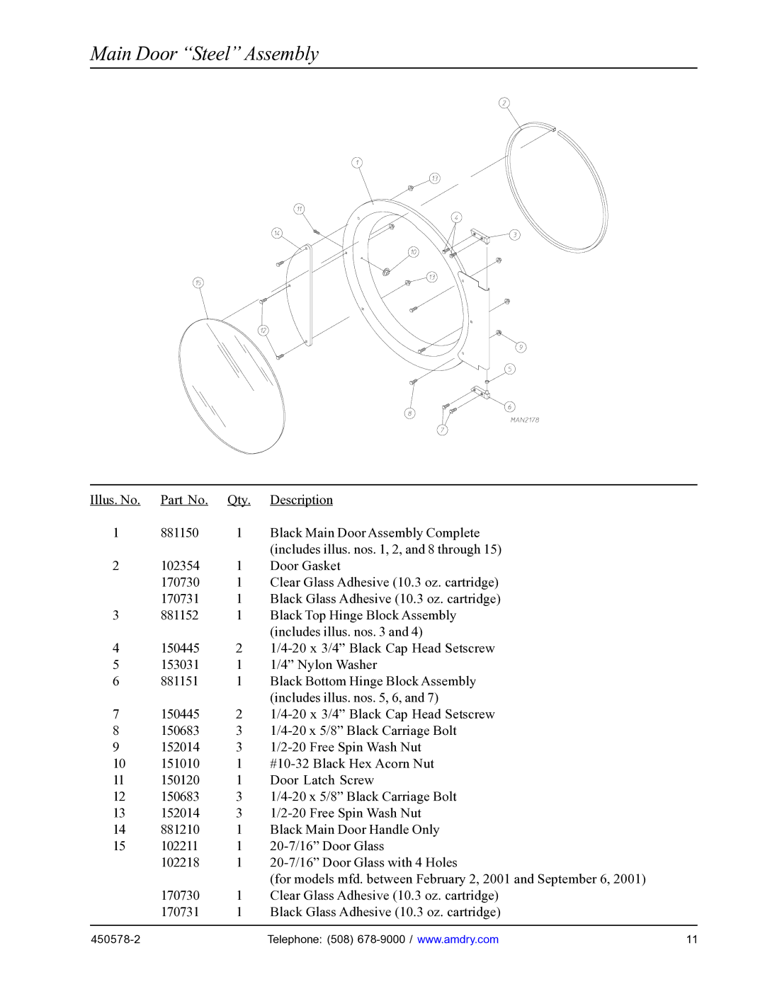 American Dryer Corp EURO-14 manual Main Door Steel Assembly 