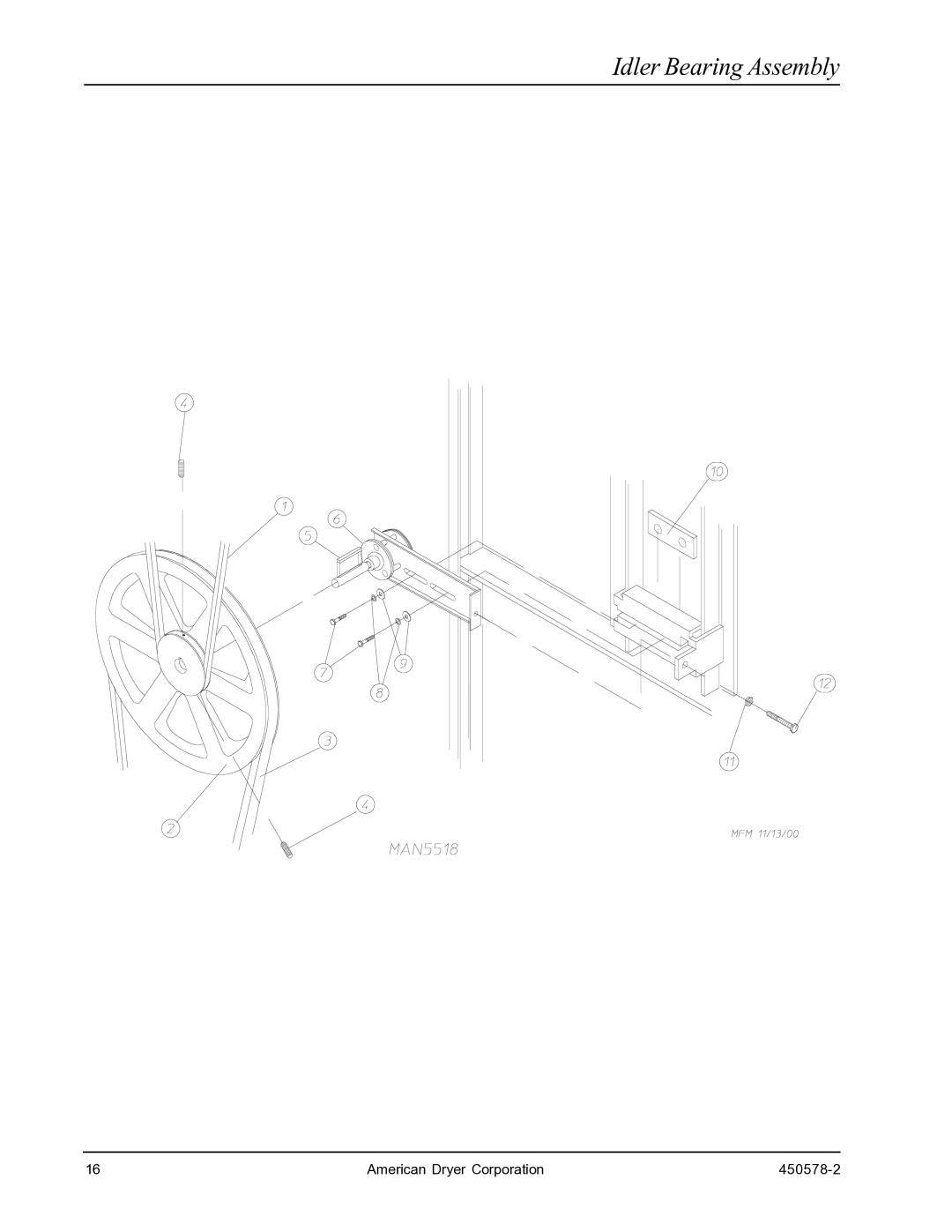 American Dryer Corp EURO-14 manual Idler Bearing Assembly 