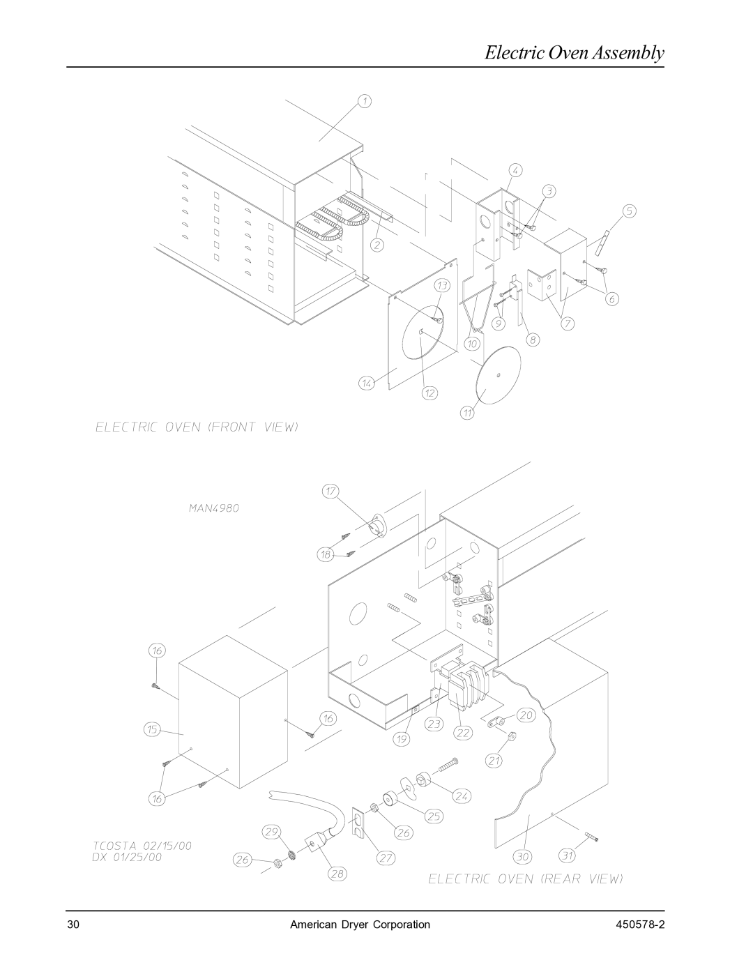 American Dryer Corp EURO-14 manual Electric Oven Assembly 