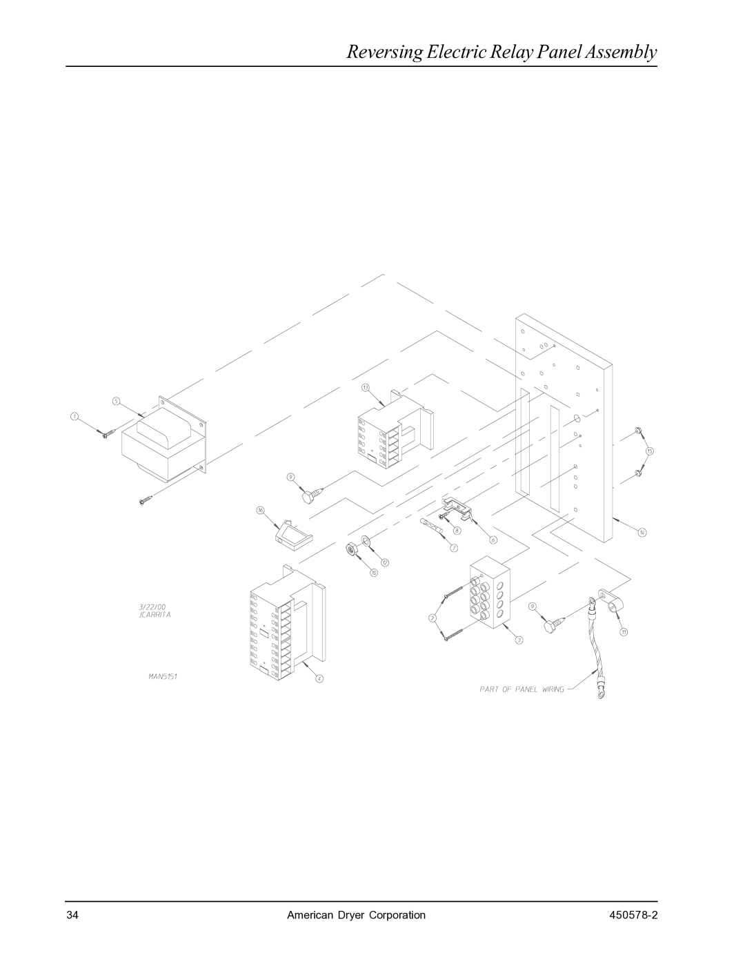 American Dryer Corp EURO-14 manual Reversing Electric Relay Panel Assembly 