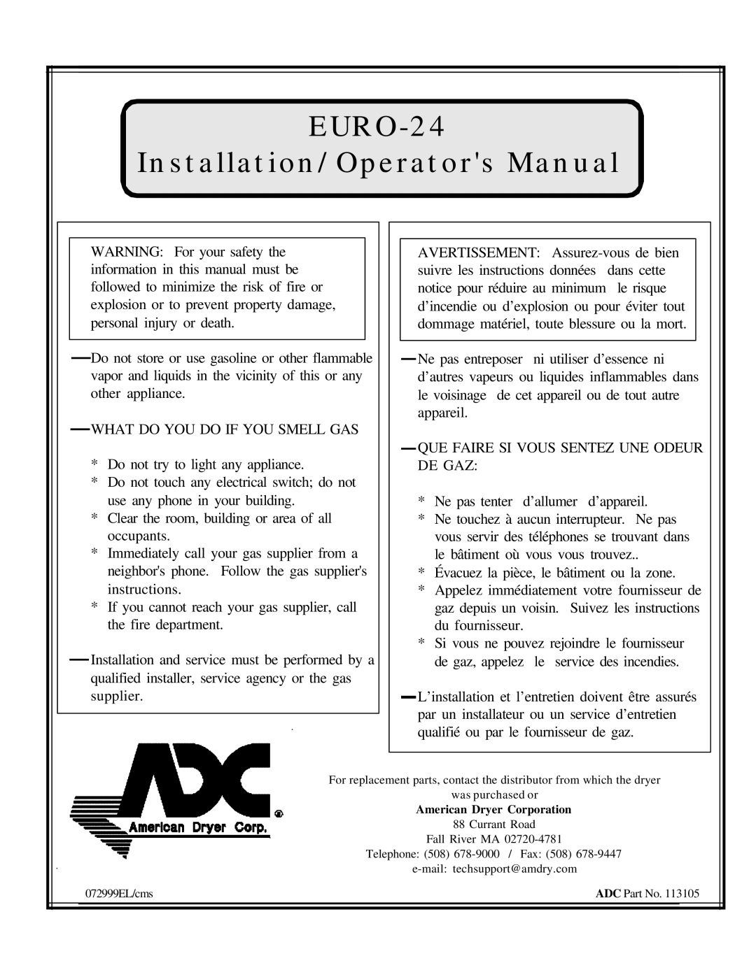 American Dryer Corp EURO-24 manual 