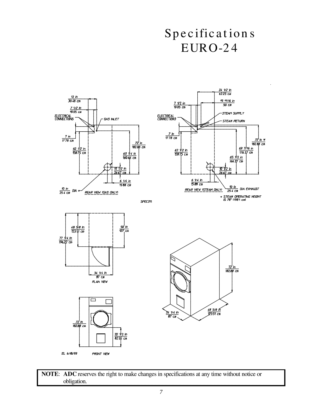 American Dryer Corp EURO-24 manual Specifications 