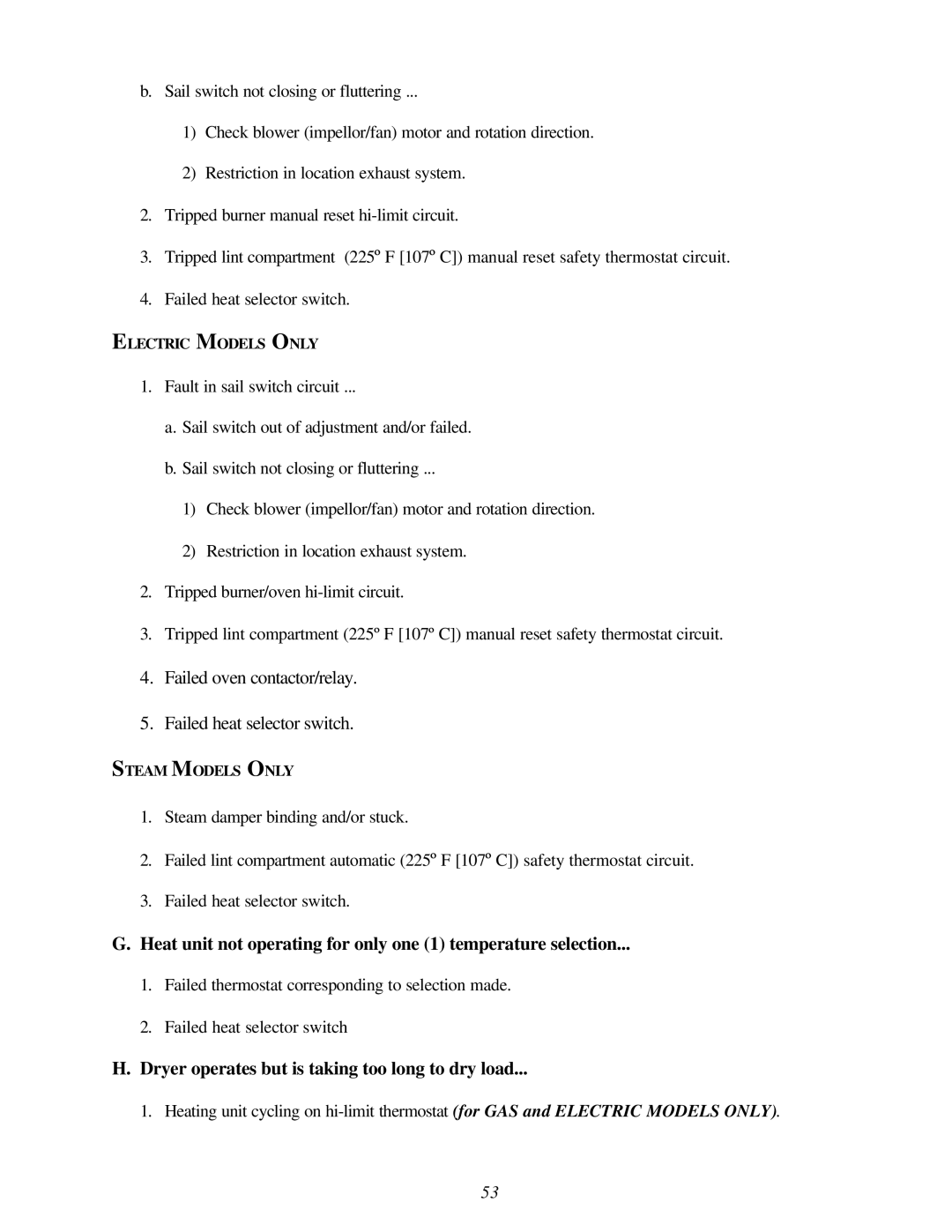 American Dryer Corp EURO-24 manual Heat unit not operating for only one 1 temperature selection 