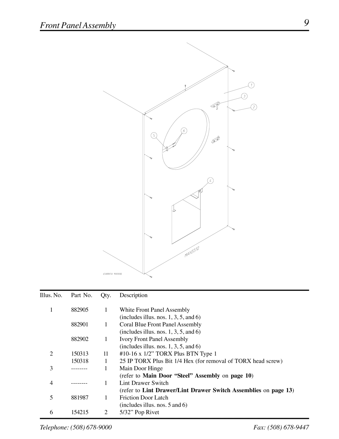 American Dryer Corp EURO-35 manual Front Panel Assembly 