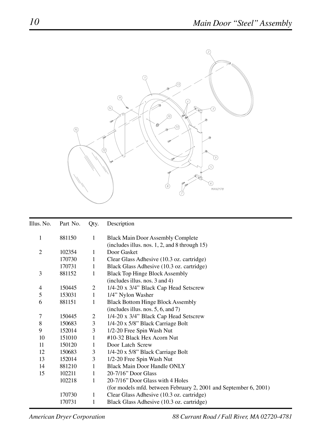 American Dryer Corp EURO-35 manual Main Door Steel Assembly 