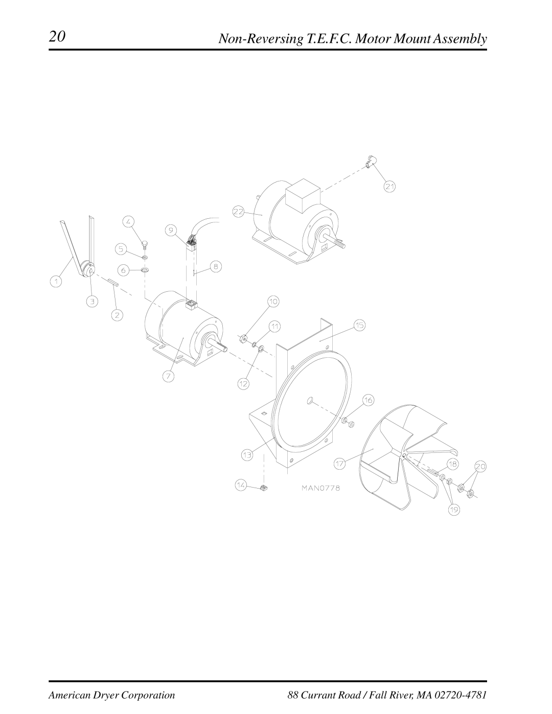 American Dryer Corp EURO-35 manual Non-Reversing T.E.F.C. Motor Mount Assembly 