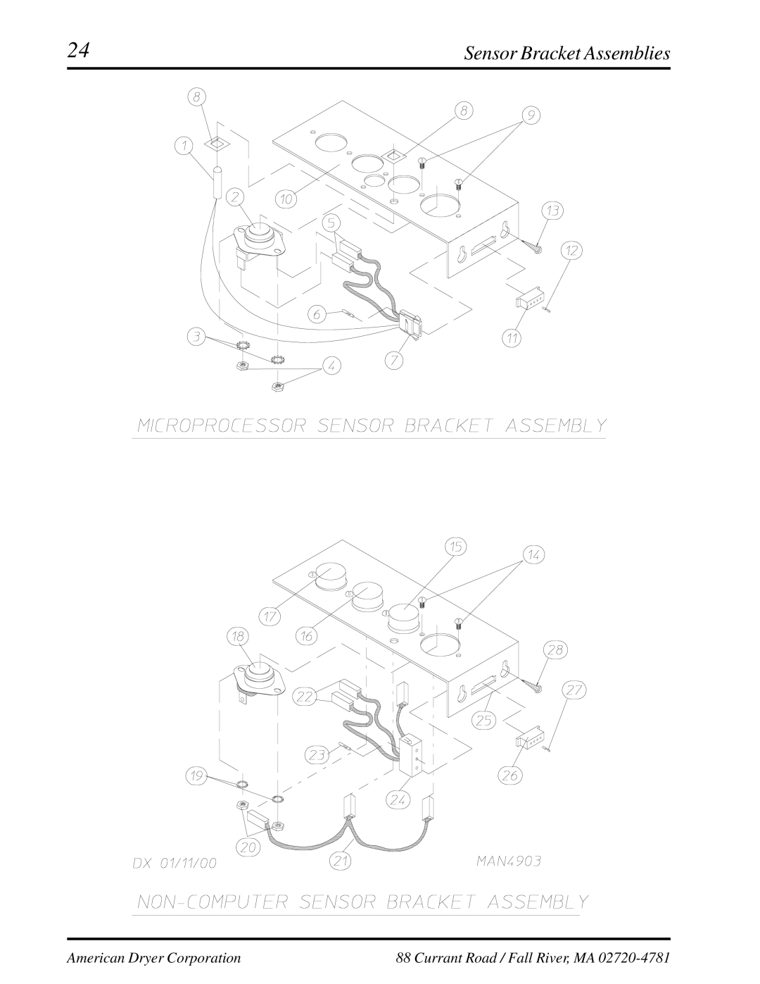 American Dryer Corp EURO-35 manual Sensor Bracket Assemblies 