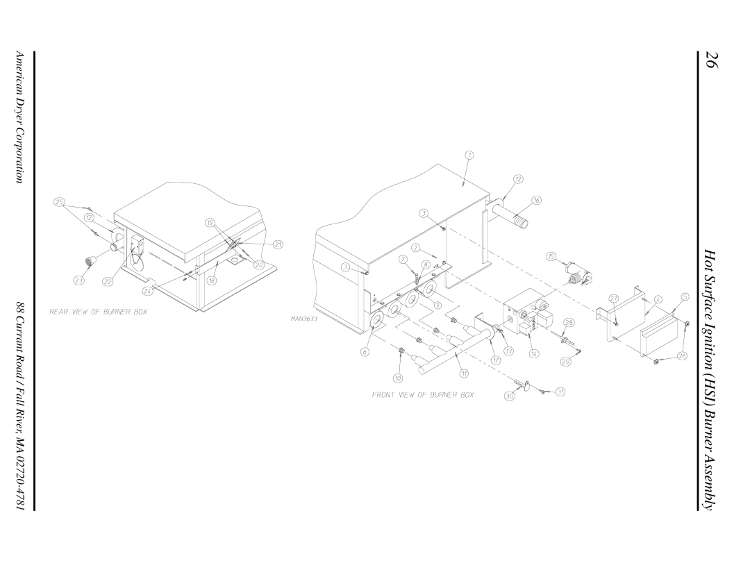 American Dryer Corp EURO-35 manual Hot Surface Ignition HSI Burner Assembly 