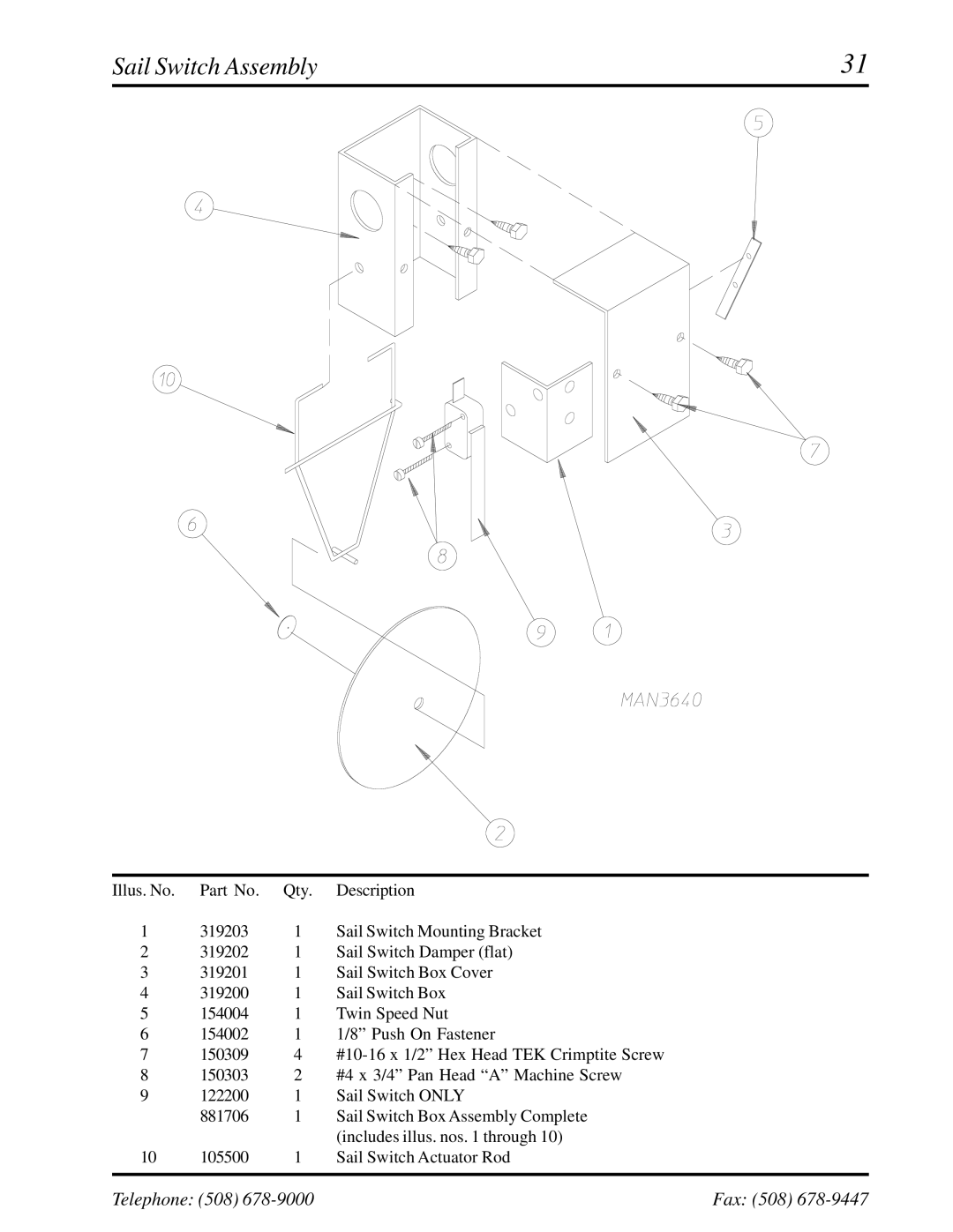 American Dryer Corp EURO-35 manual Sail Switch Assembly 