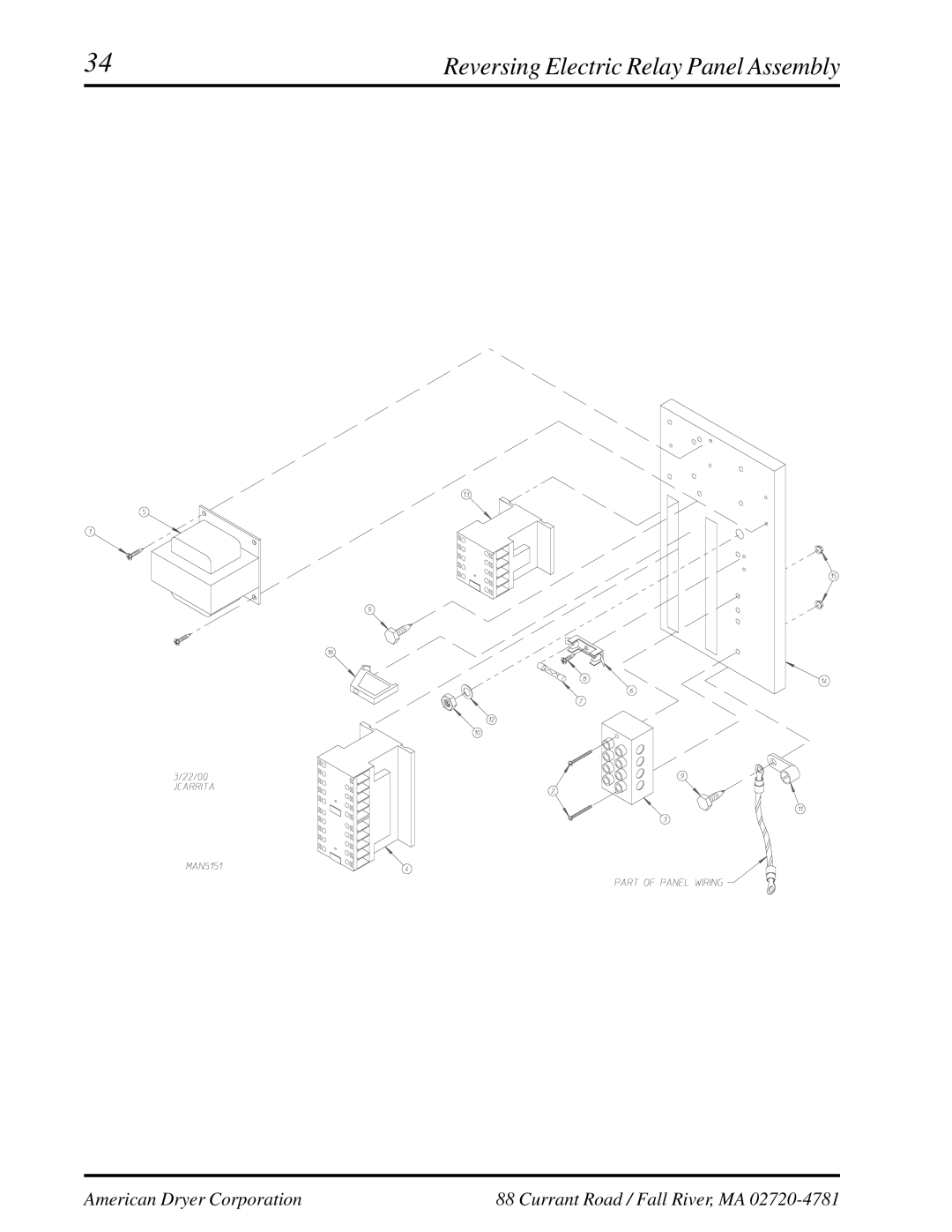 American Dryer Corp EURO-35 manual Reversing Electric Relay Panel Assembly 